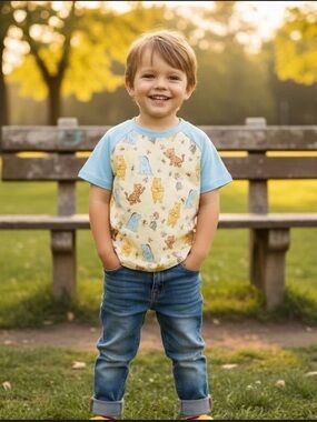 Pete + Lucy - NWT - Short-Sleeve Raglan Tee in Light Blue and Cream